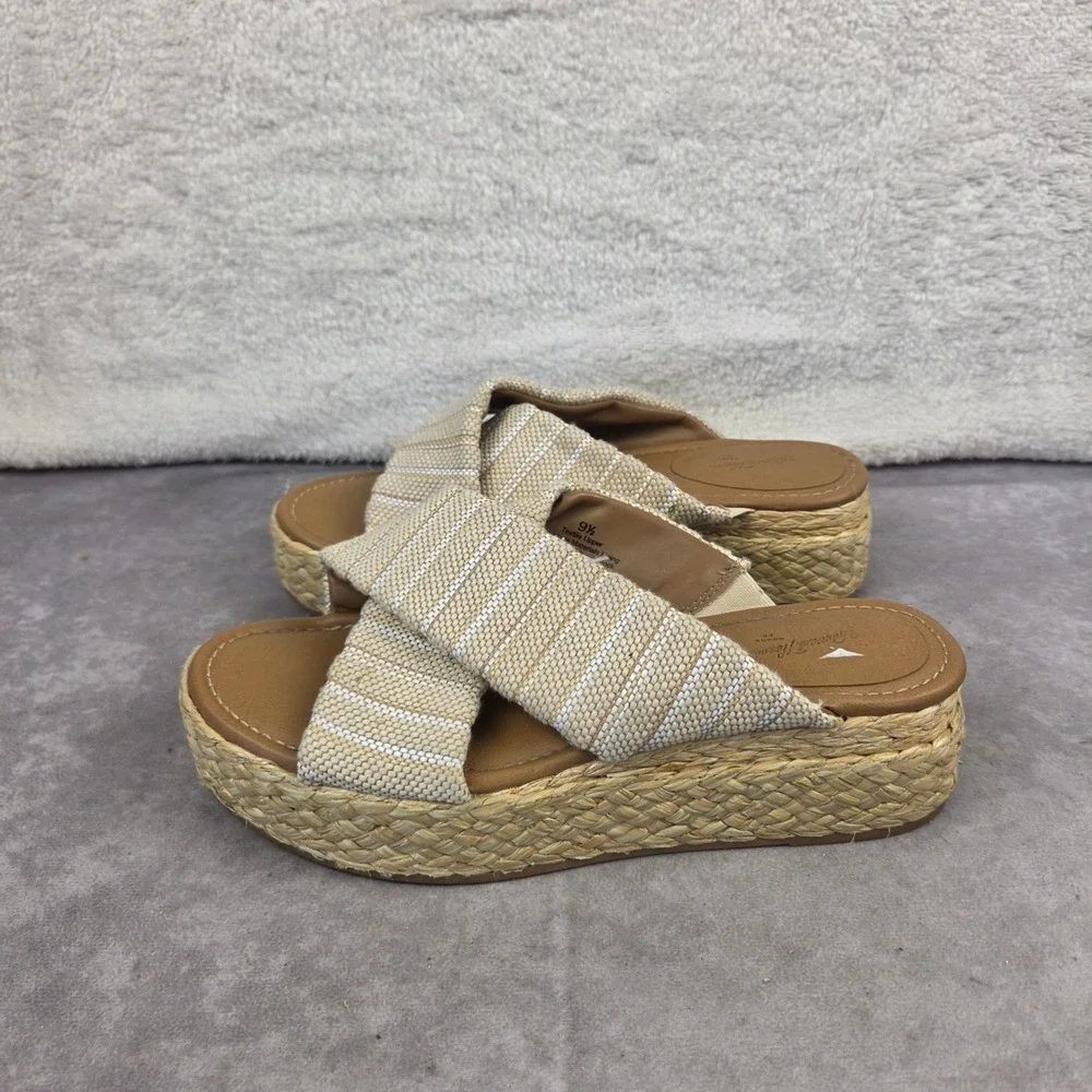 Universal Thread Womens Platform Espadrille Sandals Beige Striped Slide Size 9.5